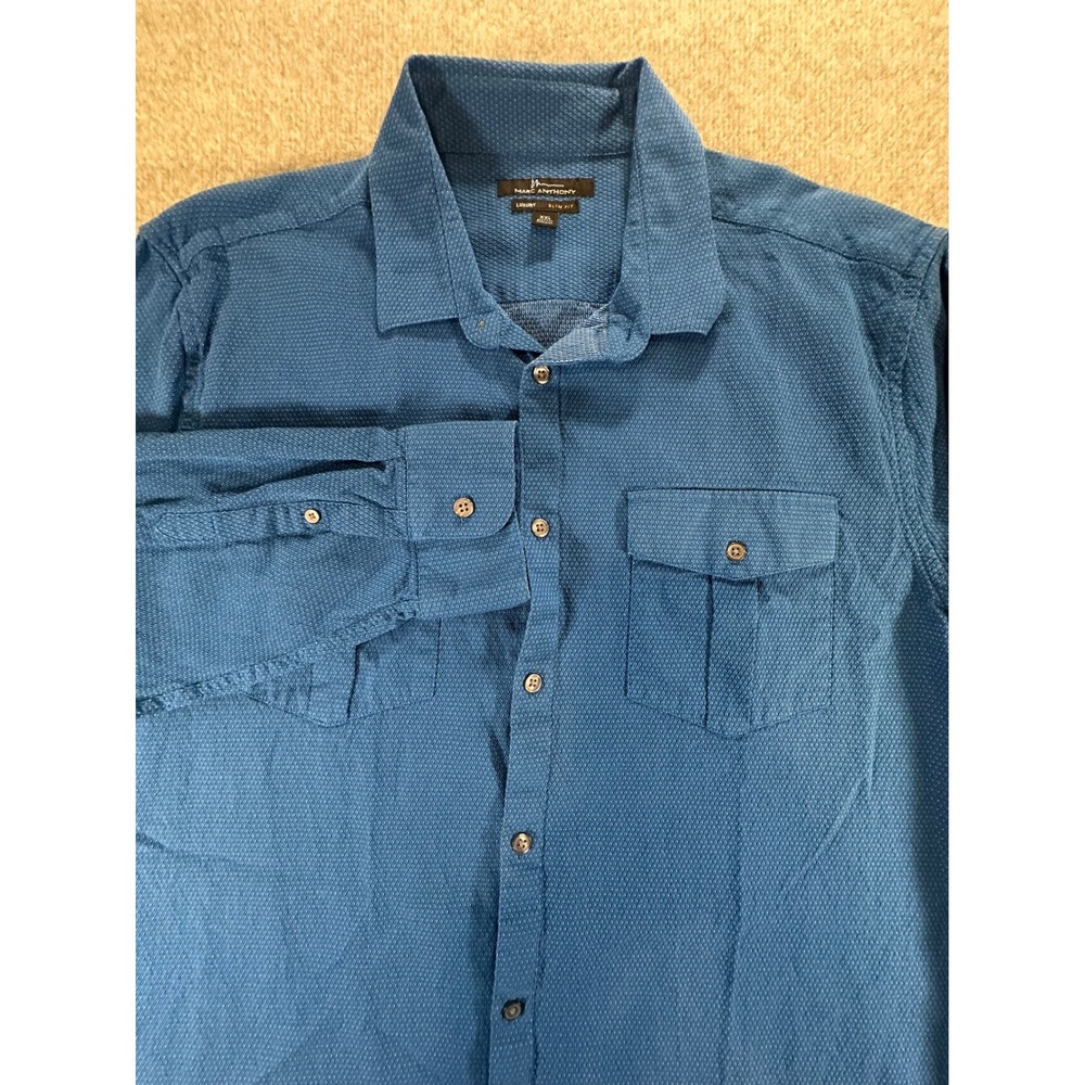 Marc Anthony Mens XXL Blue Luxury Slim Fit Micro Pattern Button Down Shirt